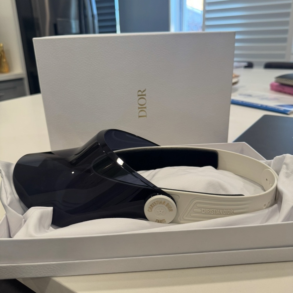Dior Black Visor with White Strap